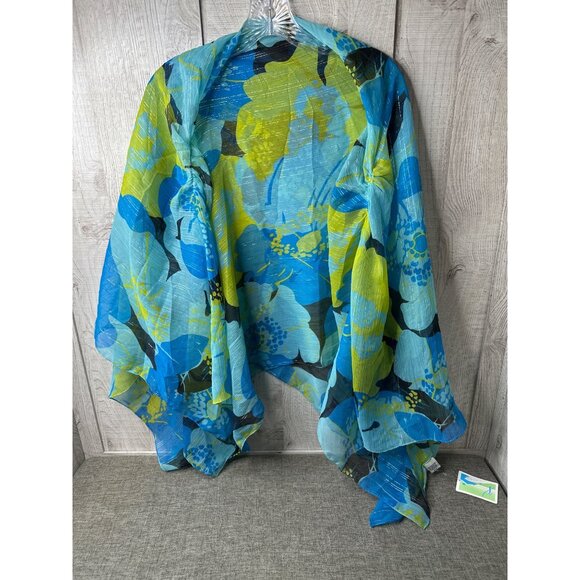 Collection Eighteen Accessories - Collection Eighteen Womens Floral Shawl Wrap Size S/M Blue Green Teal